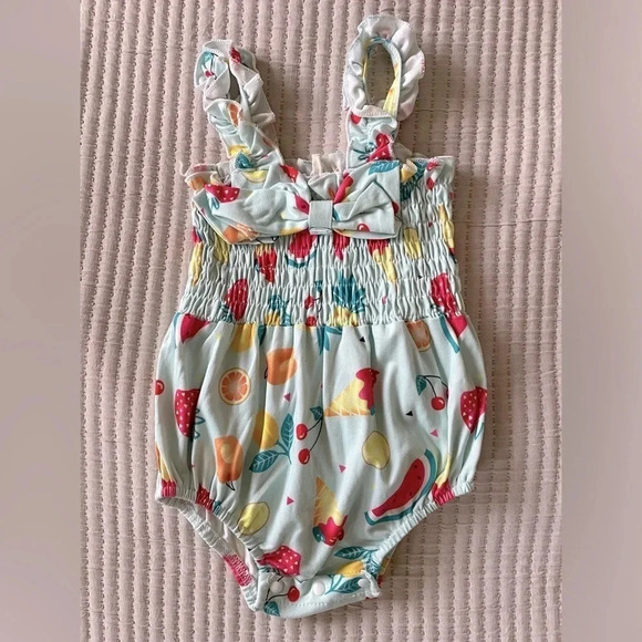 SHEIN Other - SHEIN FRUIT PRINT BOW FRONT SHIRRED BODYSUIT 🍌